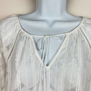 WHBM White House Black Market Gauzy White Leaf Print Top Shirt Size L